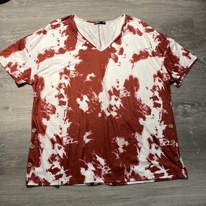 Shein Tie Dye Tunic Length V-Neck with Wooden Button Detail